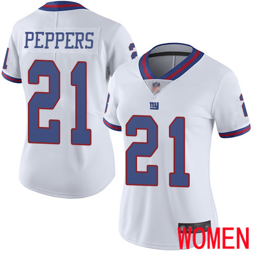 Women New York Giants #21 Jabrill Peppers Limited White Rush Vapor Untouchable Football NFL Jersey